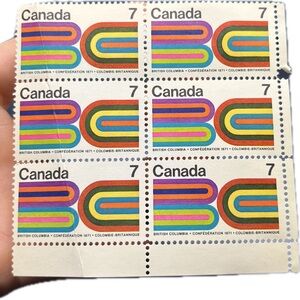 🎈8/$20 - #552 CANADA 1971 “British Columbia Centennial” 7¢ LR 6-Stamp Block.